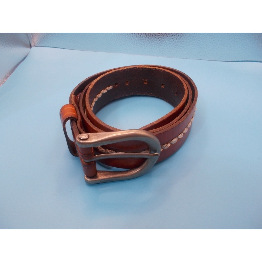 Carhartt Mens Brown Leather Whipstitch Braided Detail Belt Silver Tone Buckle